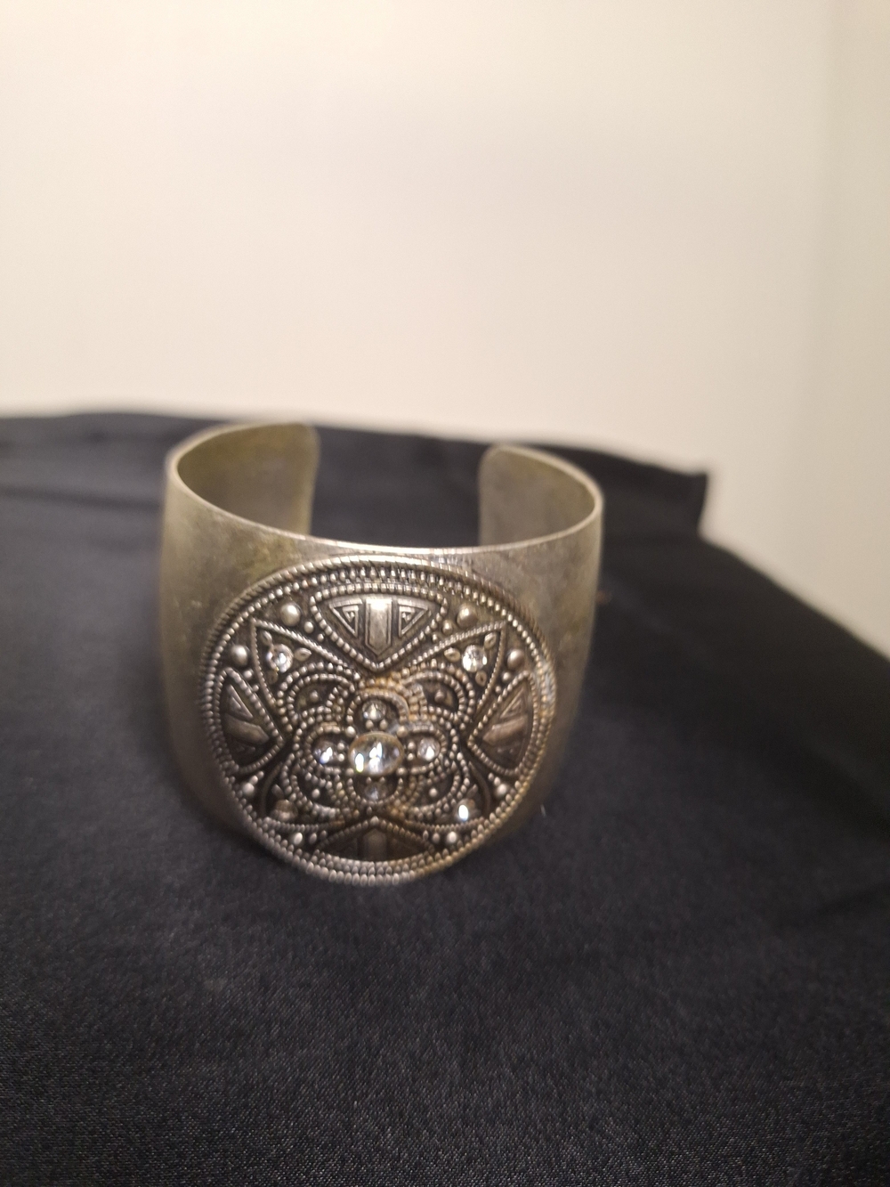 Silver Tone Floral Medallion Cuff Bracelet